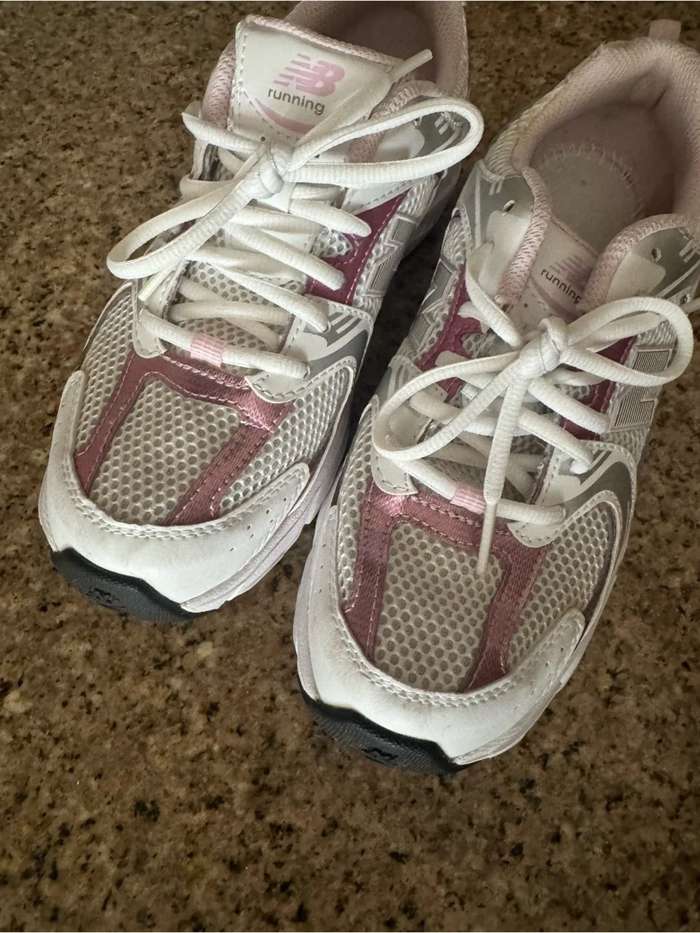 New Balance 530 Kids White and Light Pink Mesh Athletic Sneakers